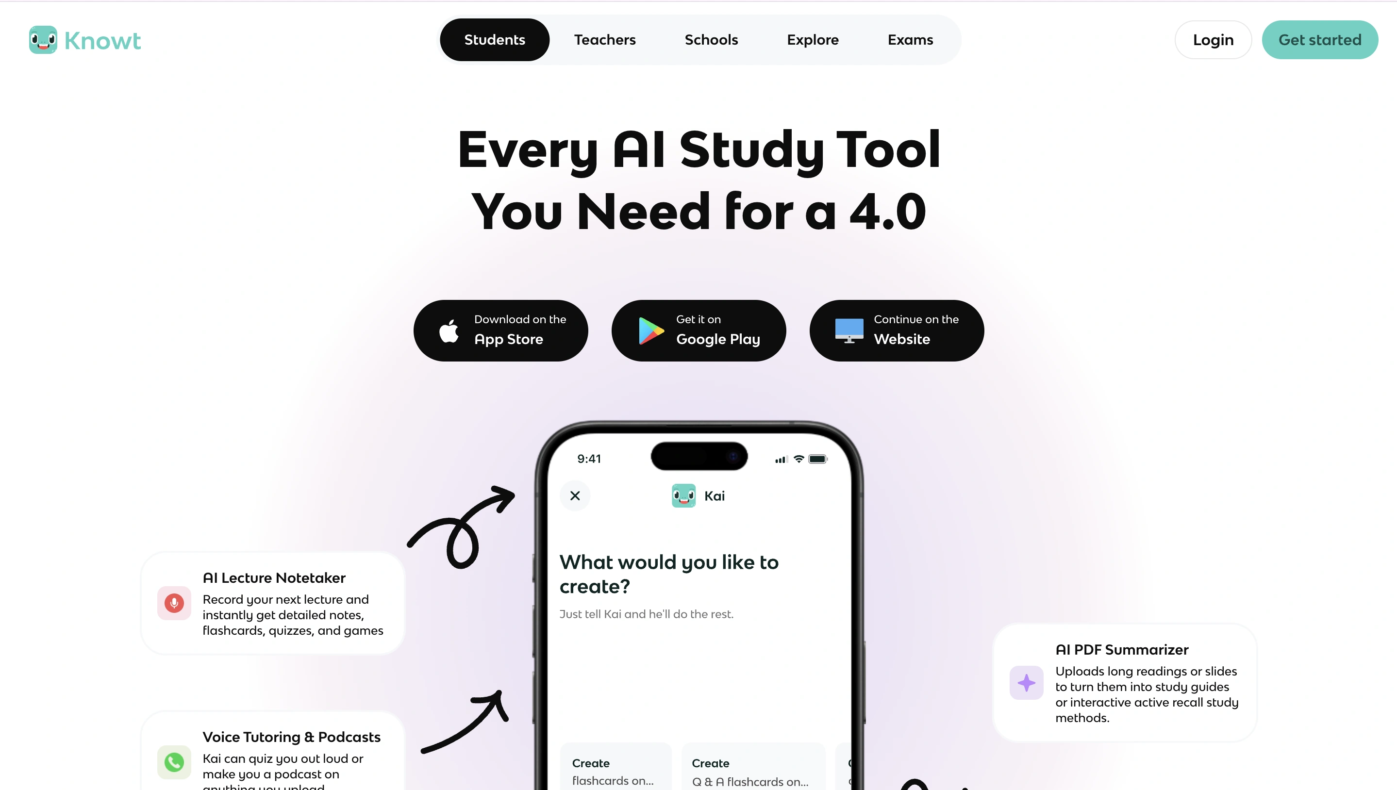 Knowt AI study platform homepage