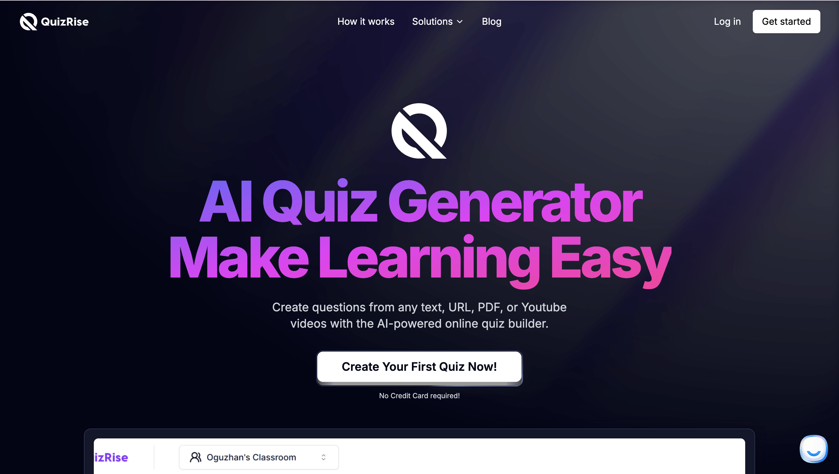 QuizRise quiz and flashcard generator interface
