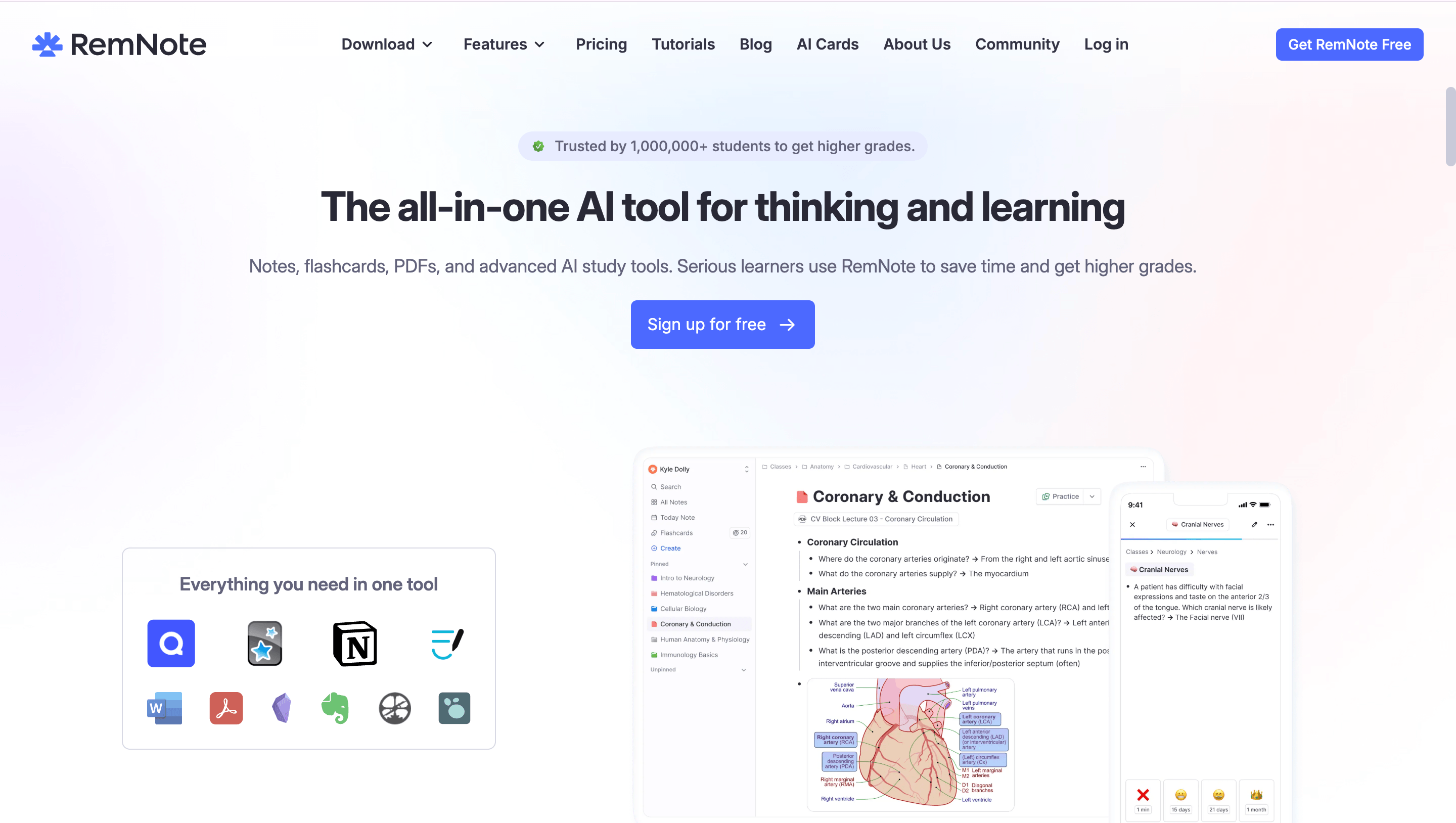 RemNote connected notes and flashcards interface