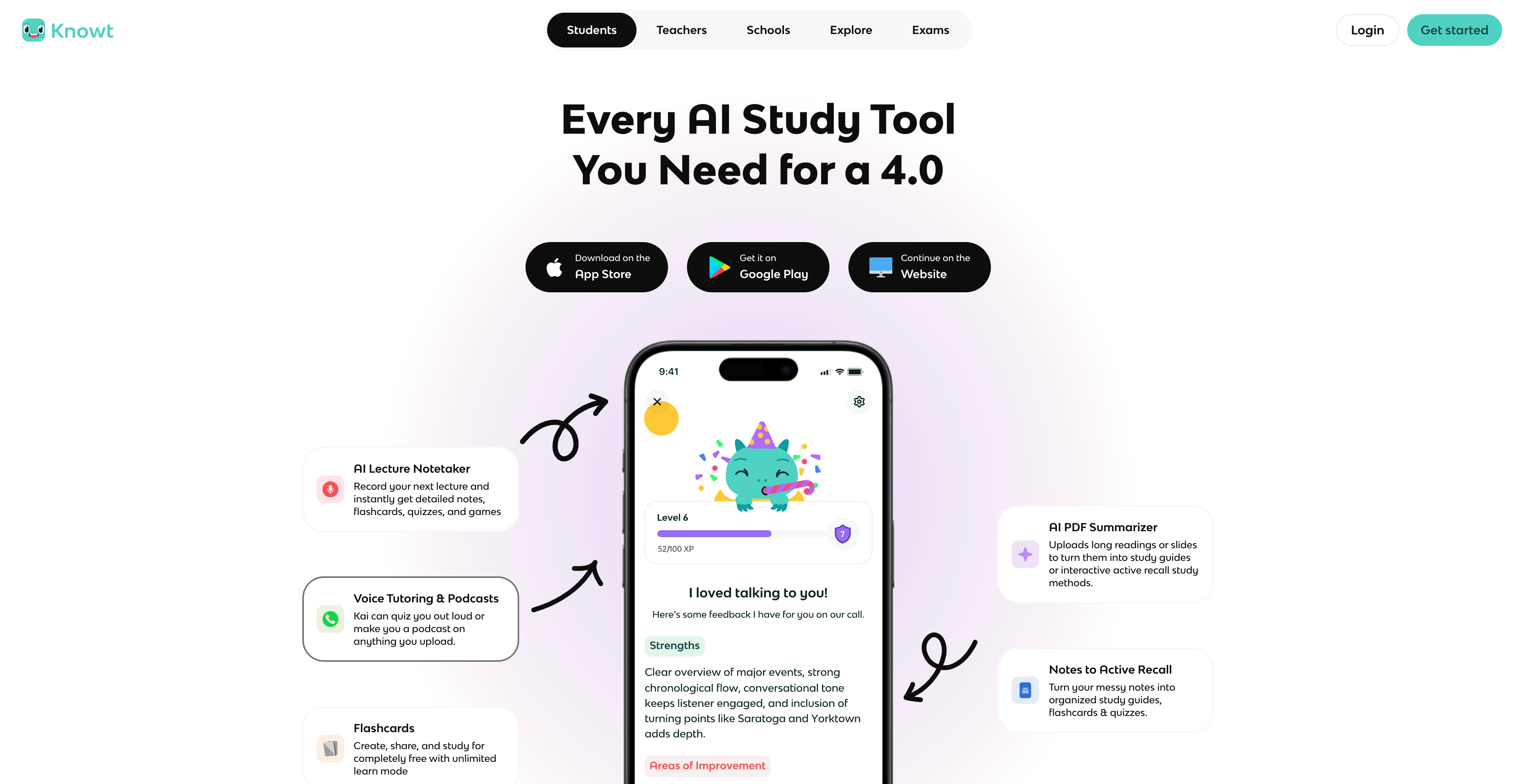 Knowt flashcard and study mode interface