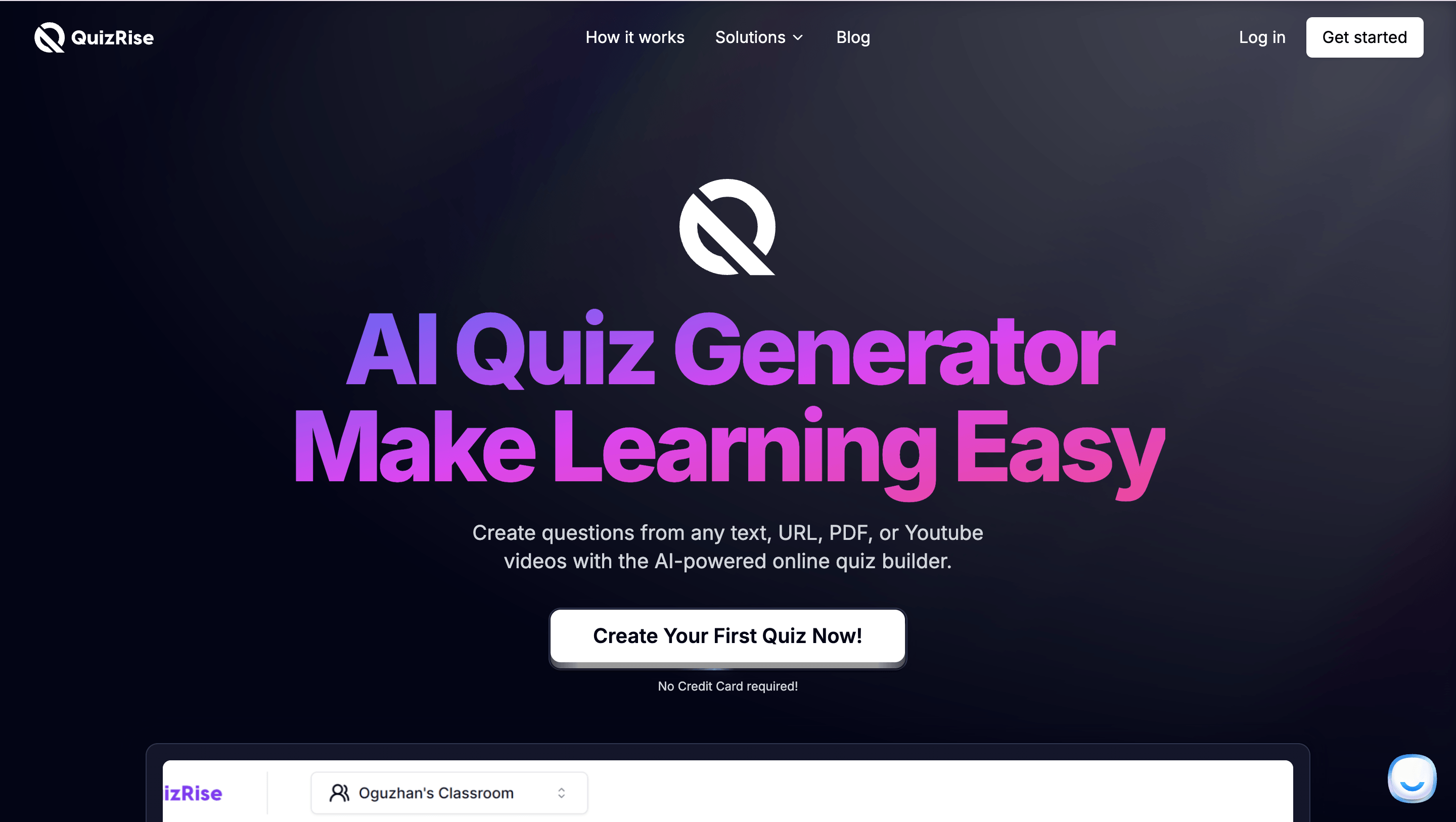 QuizRise study material to quiz generator interface